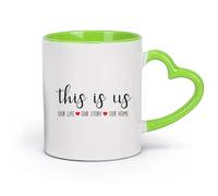 DEBINGY cerámica Tazas Resistentes Citas familiares Esta es nuestra vida Nuestra historia Nuestro amor （11oz/320ml） Para cafetería o restaurante Verde