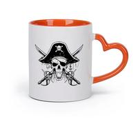 DEBINGY cerámica Tazas Resistentes Dibujos animados Náuticos Pirata Sable Cráneo Sala de juegos Espada Arma Capitán Océano Sala de juegos （11oz/320ml） Para el hogar o el trabajo Naranja
