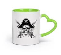 DEBINGY cerámica Tazas Resistentes Dibujos animados Náuticos Pirata Sable Cráneo Sala de juegos Espada Arma Capitán Océano Sala de juegos （11oz/320ml） Para el hogar o el trabajo Verde