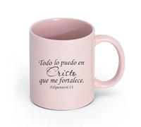 DEBINGY cerámica Tazas Resistentes Filipenses 4:13 Todo Lo Puedo En Cristo Que Me Fortalece Versículo Bíblico en Español Señor Jesús Biblia （11oz/320ml） Restaurante, oficina Rosa