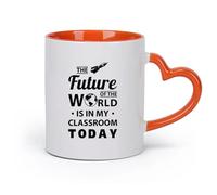 DEBINGY cerámica Tazas Resistentes Futuros Frases Famosas del Mundo Aprendizaje Educación Inspiración Conocimiento Profesores Sala （11oz/320ml） Apto para microondas Naranja