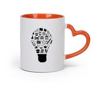 DEBINGY cerámica Tazas Resistentes Investigación sobre el concepto de filosofía escolar, educación y herramientas de aprendizaje （11oz/320ml） Gran regalo para parejas Naranja