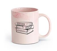DEBINGY cerámica Tazas Resistentes Libros de aprendizaje: Nunca dejes de aprender. Citas inspiradoras. （11oz/320ml） Para té, chocolate caliente Rosa mármol