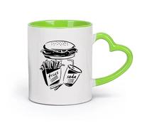 DEBINGY cerámica Tazas Resistentes Logotipo de restaurante de hamburguesas, refrescos y papas fritas, cocina （11oz/320ml） Porcelana fina (cerámica) Verde