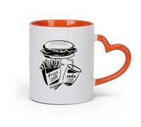 DEBINGY cerámica Tazas Resistentes Logotipo de restaurante de hamburguesas, refrescos y papas fritas, cocina （11oz/320ml） Porcelana fina (cerámica) Naranja