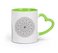 DEBINGY cerámica Tazas Resistentes Mandala abstracto con pétalos y puntos ornamentados para meditar. （11oz/320ml） Para té, café y bebidas calientes Verde