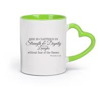 DEBINGY cerámica Tazas Resistentes Proverbios 31:25 Ella está vestida de fuerza y dignidad Cita del versículo bíblico （11oz/320ml） Restaurante, oficina Verde
