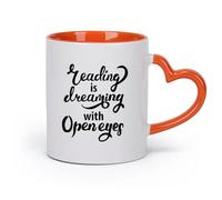DEBINGY cerámica Tazas Resistentes Sala de lectura Biblioteca Cita El liderazgo es soñar con los ojos abiertos Librería （11oz/320ml） Para la oficina y el hogar Naranja