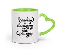 DEBINGY cerámica Tazas Resistentes Sala de lectura Biblioteca Cita El liderazgo es soñar con los ojos abiertos Librería （11oz/320ml） Para la oficina y el hogar Verde