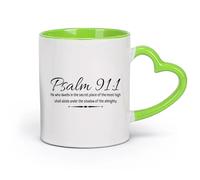 DEBINGY cerámica Tazas Resistentes Salmo Cristiano 91:1 Versículo Bíblico El que Habita en Lugares Secretos Amor Familiar Oración （11oz/320ml） Para el hogar y la oficina Verde