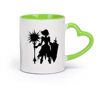DEBINGY cerámica Tazas Resistentes Silueta de una chica caballero alta con una maza con púas y un escudo grande （11oz/320ml） Para la oficina y el hogar Verde