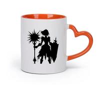 DEBINGY cerámica Tazas Resistentes Silueta de una chica caballero alta con una maza con púas y un escudo grande （11oz/320ml） Para la oficina y el hogar Naranja