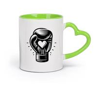 DEBINGY cerámica Tazas Resistentes Un guante de boxeador con un corazón que emana poder y afecto en un golpe impactante. （11oz/320ml） Gran regalo para parejas Verde