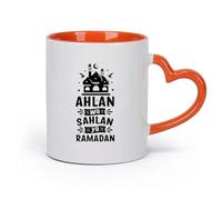 DEBINGY cerámica Vajilla de Cerámica para Hogar ahlan wa sahlan ya saludos de ramadán （11oz/320ml） Para café, sopa, té, leche, latte, chocolate caliente, para mujeres y hombres Naranja