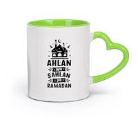 DEBINGY cerámica Vajilla de Cerámica para Hogar ahlan wa sahlan ya saludos de ramadán （11oz/320ml） Para café, sopa, té, leche, latte, chocolate caliente, para mujeres y hombres Verde