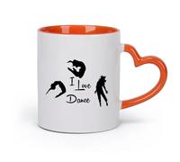 DEBINGY cerámica Vajilla de Cerámica para Hogar Me encanta bailar Tres bailarines bailan （11oz/320ml） Apto para lavavajillas y microondas, para la oficina y el hogar Naranja