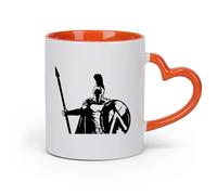 DEBINGY cerámica Vajilla de Cerámica para Hogar Soldado espartano guerrero conflicto militar （11oz/320ml） Apto para lavavajillas y microondas, para la oficina y el hogar Naranja