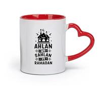 DEBINGY Cerámica Vasos de cerámica para el hogar Ahlan wa Sahlan ya saludos de Ramadán (11 oz / 320 ml) Apto para lavavajillas y microondas, para la oficina y el hogar Rojo