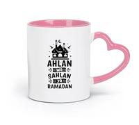 DEBINGY Cerámica Vasos de cerámica para el hogar Ahlan wa Sahlan ya saludos de Ramadán (11 oz / 320 ml) Apto para lavavajillas y microondas, para la oficina y el hogar Rosa