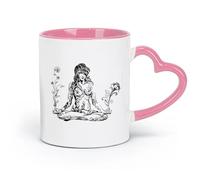 DEBINGY ceramics Ceramic Coffee Cup Abstract Woman Meditation Woman Girl Pattern Yoga （11oz/320ml） Great Gift for Lovers Pink