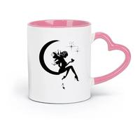 DEBINGY ceramics Ceramic Coffee Cup Fairy Tale Girl Girl On The Moon Bedroom Fairy Tale （11oz/320ml） for Tea Coffee Milk Cappuccino Pink