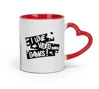 DEBINGY ceramics Ceramic Coffee Cup I Love Video Games Game Room Decir Gamer Cool Gaming Quotes （11oz/320ml） Dishwasher Safe Red