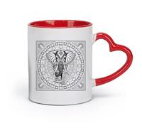 DEBINGY ceramics Ceramic Coffee Mug a featuring an elegant mandala elephant silhouette （11oz/320ml） for Milk Tea Cola Water Red