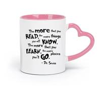 DEBINGY ceramics Ceramic Coffee Mug Reading Quotes The More You Read, The More You Know （11oz/320ml） Great Gift for Lovers Pink