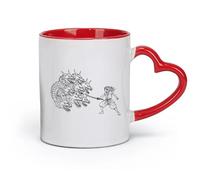 DEBINGY ceramics Ceramic Cups with Handles a with a man holding a sword and a dragon （11oz/320ml） fine china (ceramic) Red