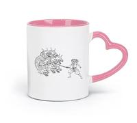 DEBINGY ceramics Ceramic Cups with Handles a with a man holding a sword and a dragon （11oz/320ml） fine china (ceramic) Pink