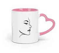 DEBINGY ceramics Ceramic Cups with Handles Beautiful Girl Face Fashion Beauty Salon （11oz/320ml） fine china (ceramic) Pink