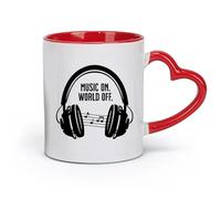 DEBINGY ceramics Ceramic Cups with Handles Music Headphones Music On World Close Up （11oz/320ml） for Tea, Hot Chocolate Red