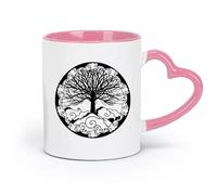 DEBINGY ceramics Ceramic Mug Cup Circle Of Life Tree Yoga Mandala Style Tree And Clouds （11oz/320ml） Unique Office Gift for Women & Men Pink