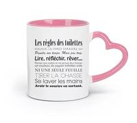 DEBINGY ceramics Ceramic Mug Cup French Interesting Toilet Rules Bathroom Wc Toilet （11oz/320ml） for Tea, Coffee & Hot Drinks Pink