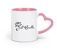 DEBINGY ceramics Ceramic Mug Cup Just Breathe Yoga Studio Motivational Quotes Yoga （11oz/320ml） Café or Restaurant Use Pink