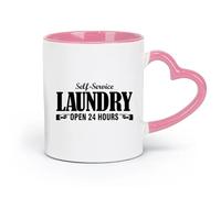 DEBINGY ceramics Ceramic Mug Cup Laundromat Sign 24 Hours Self-Service Laundry Room （11oz/320ml） and Mulled Drinks, Espresso Pink
