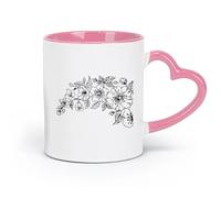 DEBINGY ceramics Ceramic Tea Cup Hibiscus Flower Beautiful Flower Hibiscus Branch Plant Rose （11oz/320ml） Dishwasher Safe Pink