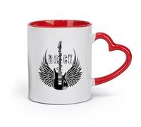 DEBINGY ceramics Ceramic Tea Cup Music Electric Guitar Rock Wings Music Musical Bar （11oz/320ml） for Tea, Hot Chocolate Red