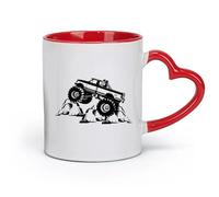 DEBINGY ceramics Ceramic Tea Cup Wheels Cars Monster Truck Truck Toy Car Ride Girl Fun （11oz/320ml） for Milk Tea Cola Water Red