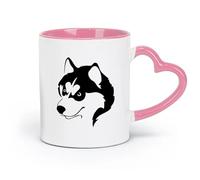DEBINGY ceramics Coffee and Tea Cups Husky Animal Cute Husky Dog Boy Girl House （11oz/320ml） Cappuccino, Latte Macchiato, Tea, Espresso Pink