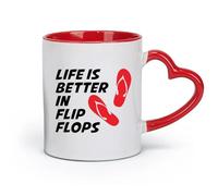 DEBINGY ceramics Coffee Cup Life Is Better In Flip-Flops Beach Sea Ocean Swimming Pool （11oz/320ml） for Coffee Oatmeal Tea Easy to Clean Red