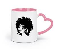 DEBINGY ceramics Coffee Cups with Handle Beautiful Woman Lady Afro Beauty Salon （11oz/320ml） Ceramic Coffee Mug for Cappuccino Tea, Milk, Pink
