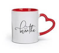 DEBINGY ceramics Coffee Milk Tea Ceramic Mugs Just Breathe Quote Motivational Slogan （11oz/320ml） for Espresso, Tea- Set Red
