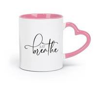 DEBINGY ceramics Coffee Milk Tea Ceramic Mugs Just Breathe Quote Motivational Slogan （11oz/320ml） for Espresso, Tea- Set Pink