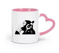 DEBINGY ceramics Coffee Mug DJ Monkey Chimp And Headphones At Pattern Music Bar （11oz/320ml） Ceramic Coffee Mug for Cappuccino Tea, Milk, Pink