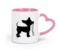 DEBINGY ceramics Coffee Mug Puppy Leash Silhouette Puppy Chihuahua Cute Animal （11oz/320ml） Cappuccino, Latte Macchiato, Tea, Espresso Pink