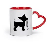 DEBINGY ceramics Coffee Mug Puppy Leash Silhouette Puppy Chihuahua Cute Animal （11oz/320ml） Cappuccino, Latte Macchiato, Tea, Espresso Red