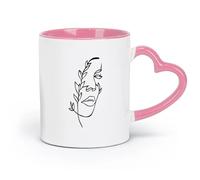 DEBINGY ceramics Coffee Mug Stripes Abstract Beautiful Girl Face Lines Beauty Manicure Salon （11oz/320ml） Nice Xmas Gift Pink