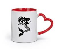 DEBINGY ceramics Cool Mugs and Cups Nautical Shell Series Long Hair Beauty Mermaid Silhouette Girl （11oz/320ml） Restaurant, Office Red