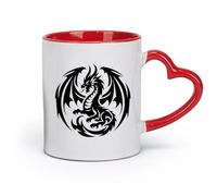 DEBINGY ceramics Mug - Ceramic A fierce intricately detailed dragon with razor-sharp wings （11oz/320ml） Restaurant, Office Red